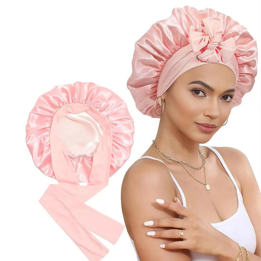 1 Piece Double Layer Satin Cap Soft Breathable Hair Care Cap Adjustable Sleeping Cap Women Styling Tool Family Gift 3