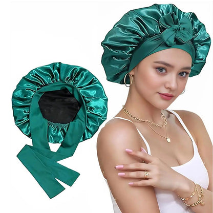 1 Piece Double Layer Satin Cap Soft Breathable Hair Care Cap Adjustable Sleeping Cap Women Styling Tool Family Gift 5