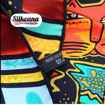 Silk Scarf – Elegant Black Cat Print