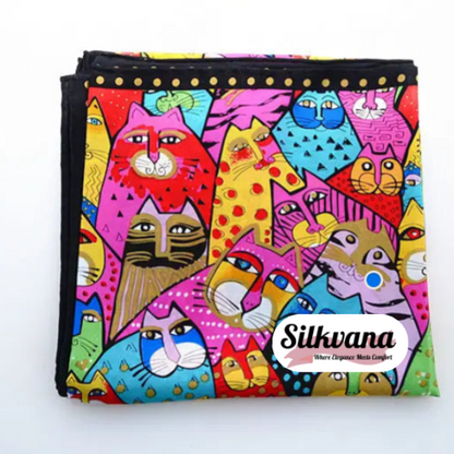 Silk Scarf – Elegant Black Cat Print