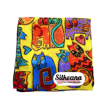 Silk Scarf – Elegant Black Cat Print