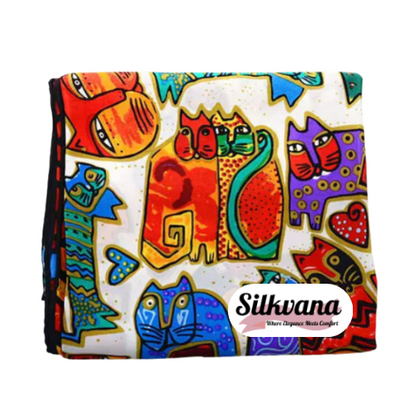 Silk Scarf – Elegant Black Cat Print