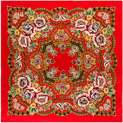 Bohemian Floral Silk Scarf – 130cm Luxury Twill Square Shawl