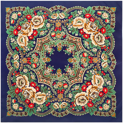 Bohemian Floral Silk Scarf – 130cm Luxury Twill Square Shawl