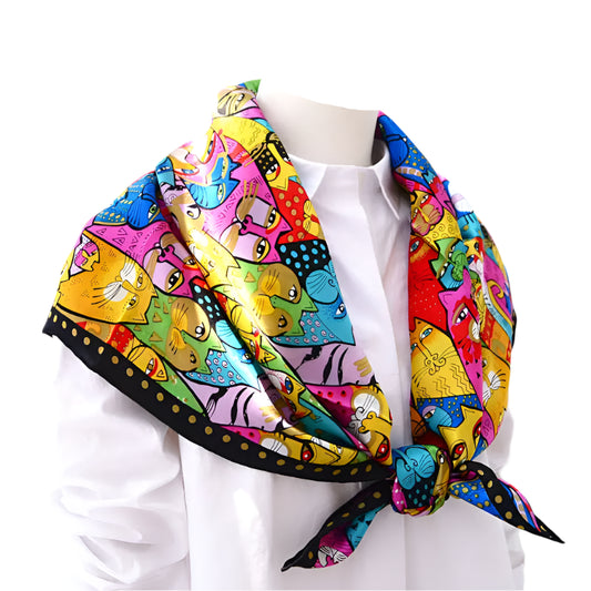 Silk Scarf – Elegant Black Cat Print