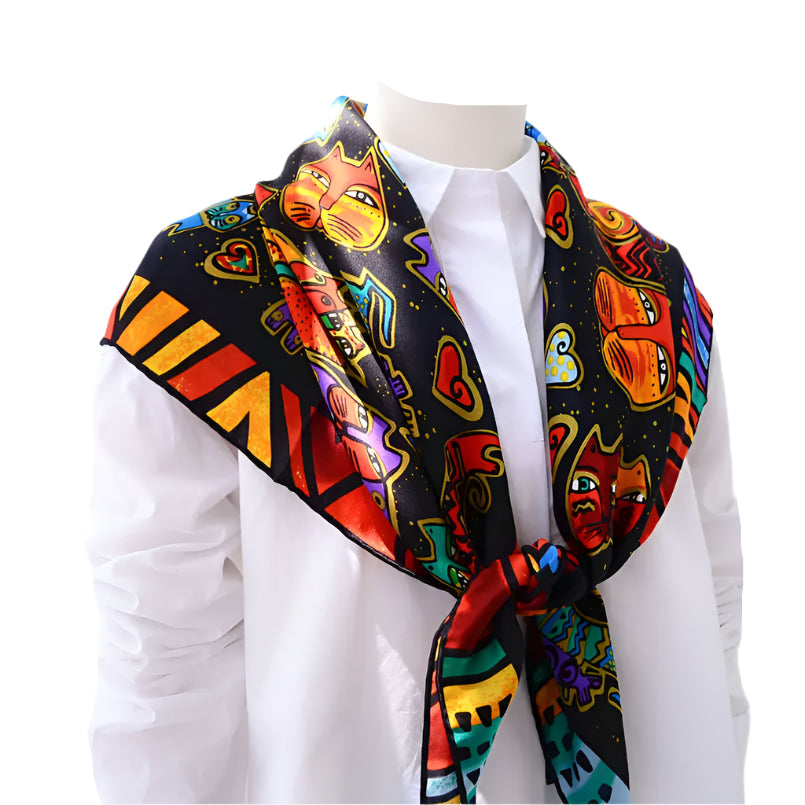 Silk Scarf – Elegant Black Cat Print