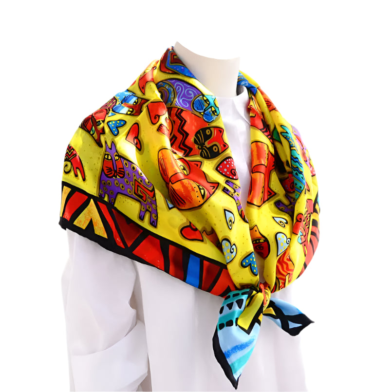 Silk Scarf – Elegant Black Cat Print