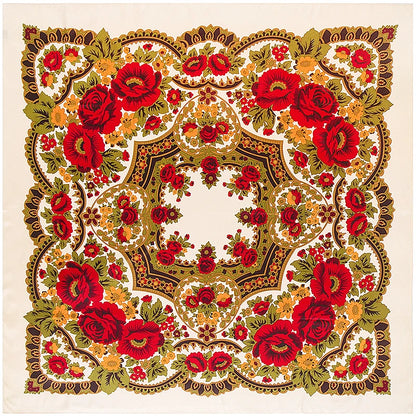 Bohemian Floral Silk Scarf – 130cm Luxury Twill Square Shawl