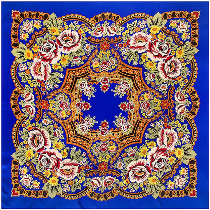 Bohemian Floral Silk Scarf – 130cm Luxury Twill Square Shawl