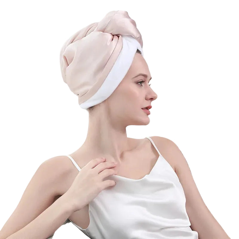 Mulberry silk hair towel wrap with double layer design