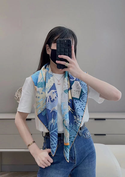 Silk Square – Botanical Blue Whisper (90cm)