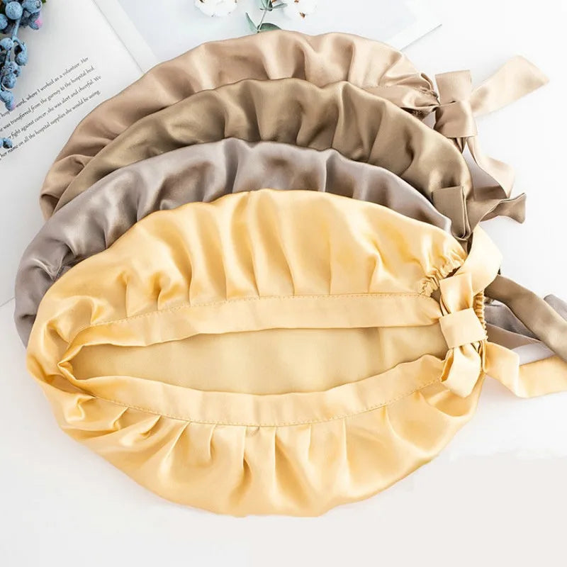 Pure mulberry silk night bonnet with soft elastic band
