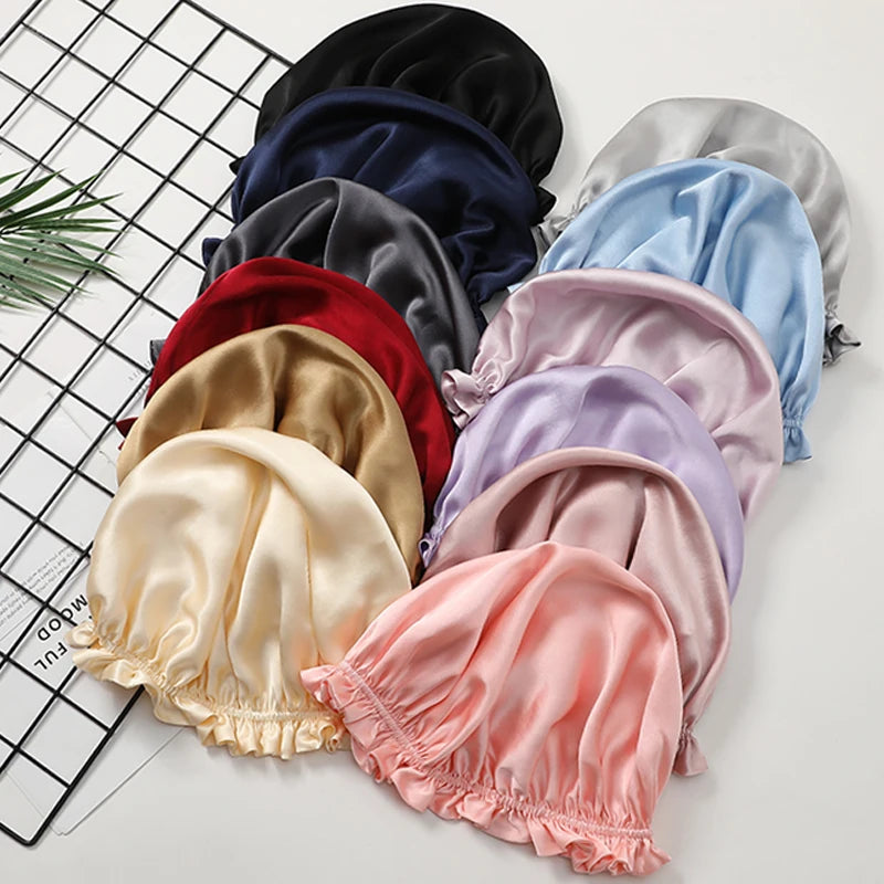 Double layer natural silk bonnet with soft, breathable construction