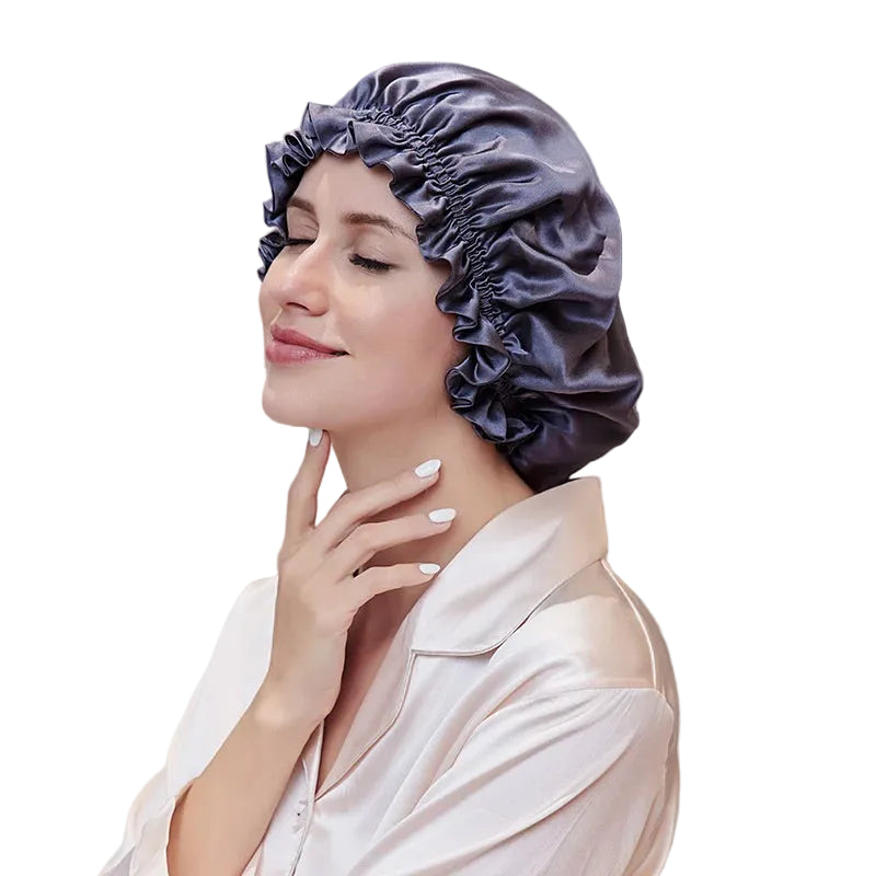 Natural silk hair bonnet with smooth friction-reducing surface
