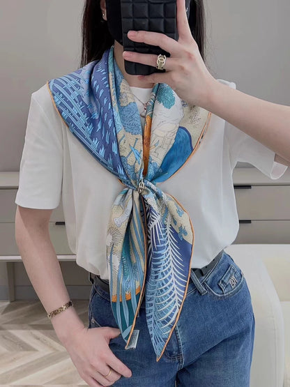 Silk Square – Botanical Blue Whisper (90cm)