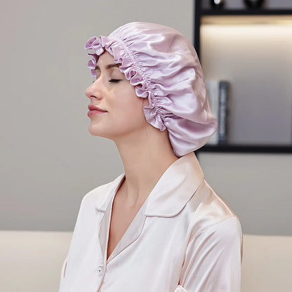 Natural silk hair bonnet with smooth friction-reducing surface