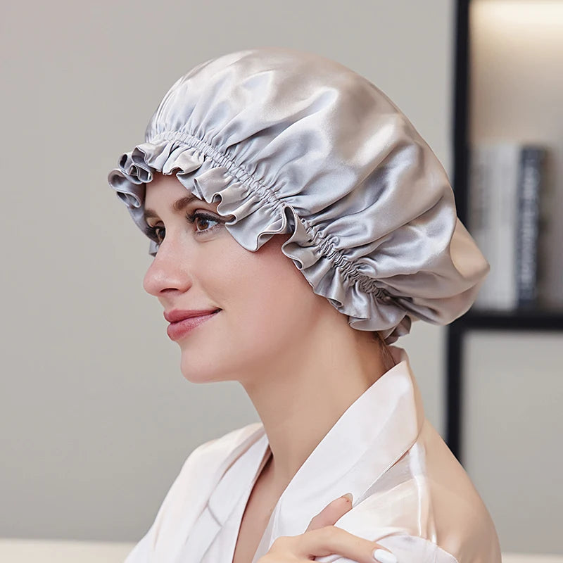 Double layer natural silk bonnet with soft, breathable construction