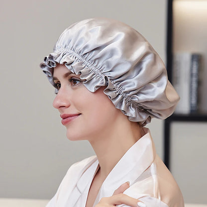 Double layer natural silk bonnet with soft, breathable construction