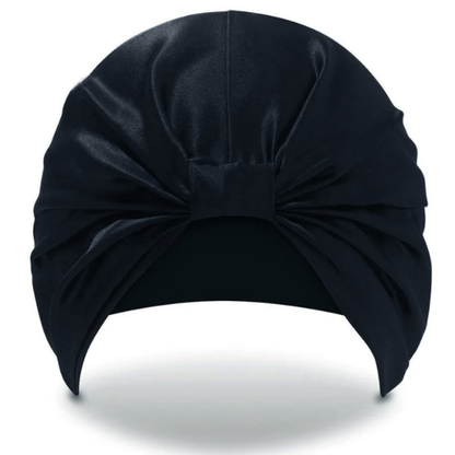 Black silk bonnet for hair – luxury overnight sleeping cap to protect long hair and maintain smooth results