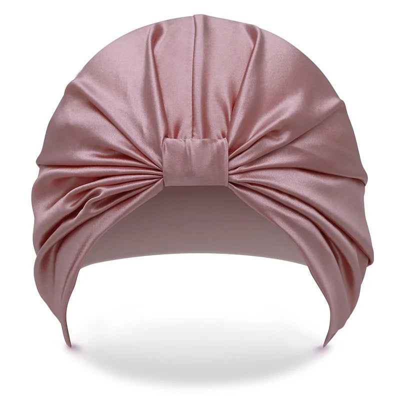 Dusty rose silk bonnet for hair – luxury overnight sleeping cap for smooth, frizz-free hair
