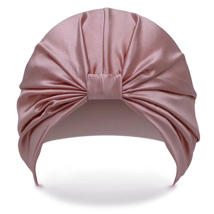 Dusty rose silk bonnet for hair – luxury overnight sleeping cap for smooth, frizz-free hair
