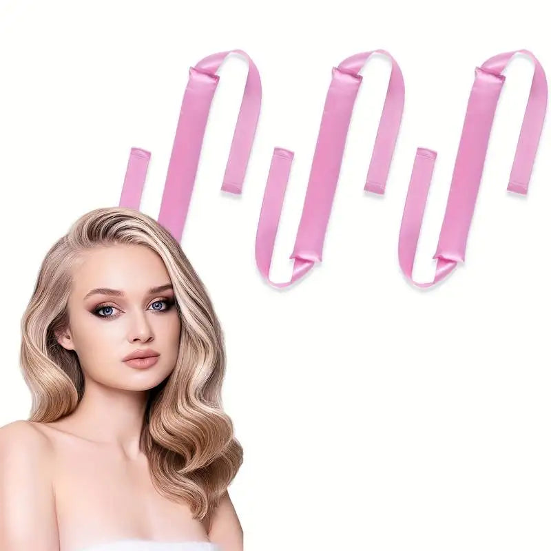 Light Pink Silkvana Satin Heatless Hair Curler – gentle overnight curling set for women.