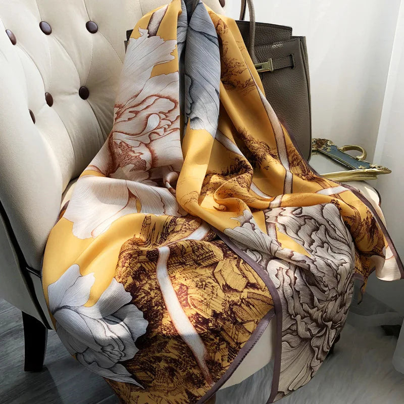 Long floral silk scarf for women – Winter Elegance edition